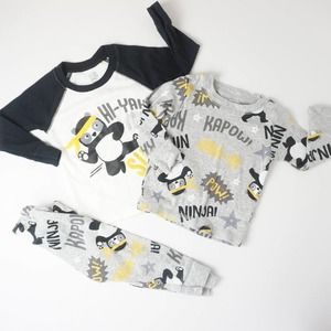Carter's 3-piece Cotton Panda Karate Pajama Set Gray Yellow Baby Sz 9 months